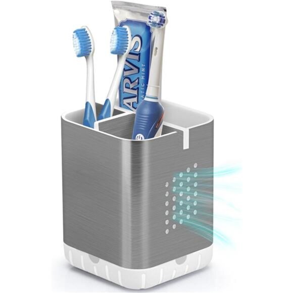 Toothbrush Holder Toothpaste Organizer Bathroom Counter Caddy 3 Slot Drainage - Picture 1 of 7